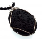 Wired Oval Volcanic Lava Rock Pendant